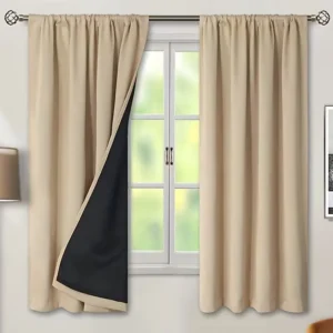 Beige Blackout Curtains Rod Pocket