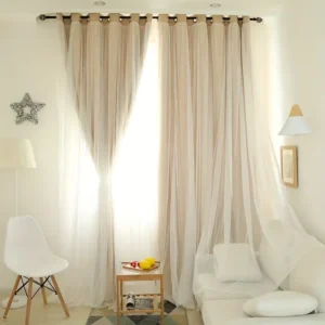 Dual Layer Beige Blackout Curtains Grommet Top