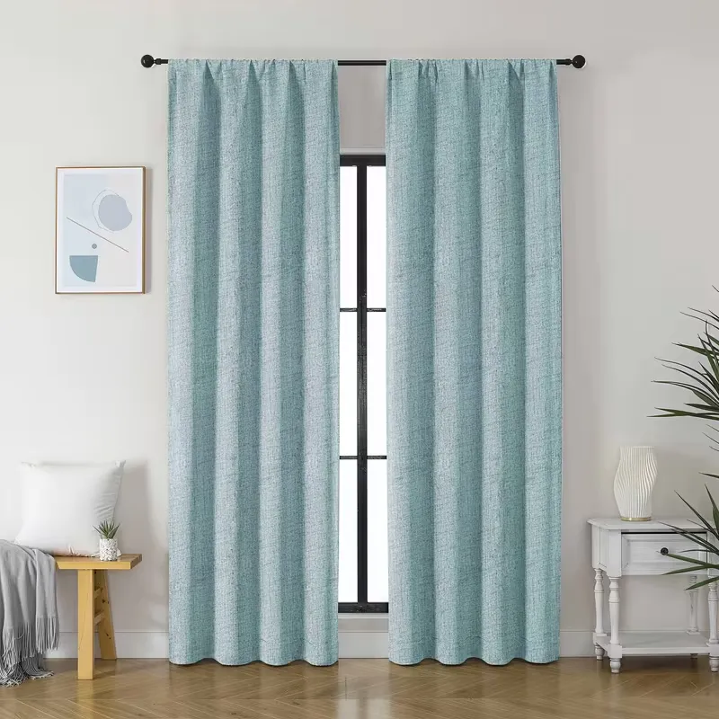 Peacock Blue Linen Blackout Curtains