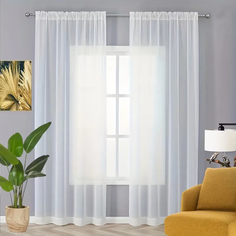 Sheer Curtains White Rod Pocket Panel Set