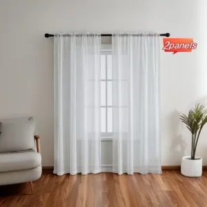 White & Vertical Sheer Curtain Panel